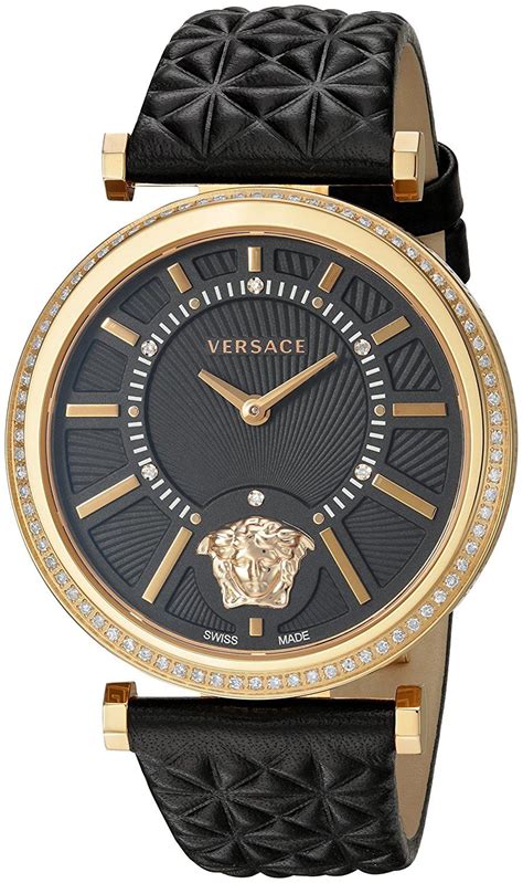 versace women's swiss made v helix embossed leather strap watch